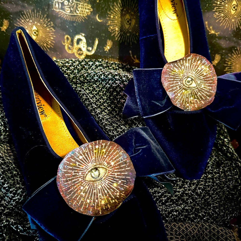My altered eyes ooak Comfortview Slip On BALLET Flats BOW SAPHIRE VELVET
